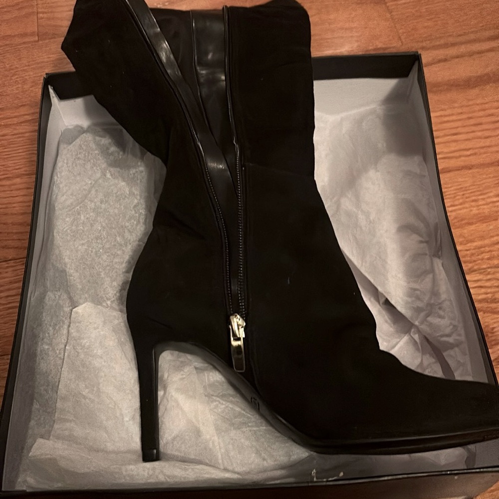 NINE WEST BLACK FABRIC KNEE HIGH BOOTS